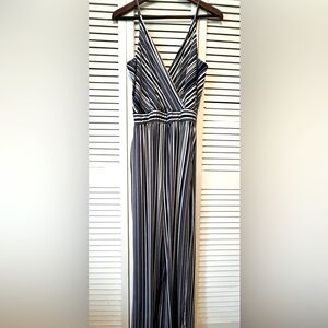 Kaileigh Striped adjustable straps wide leg Jumpsuit white navy striped XLP